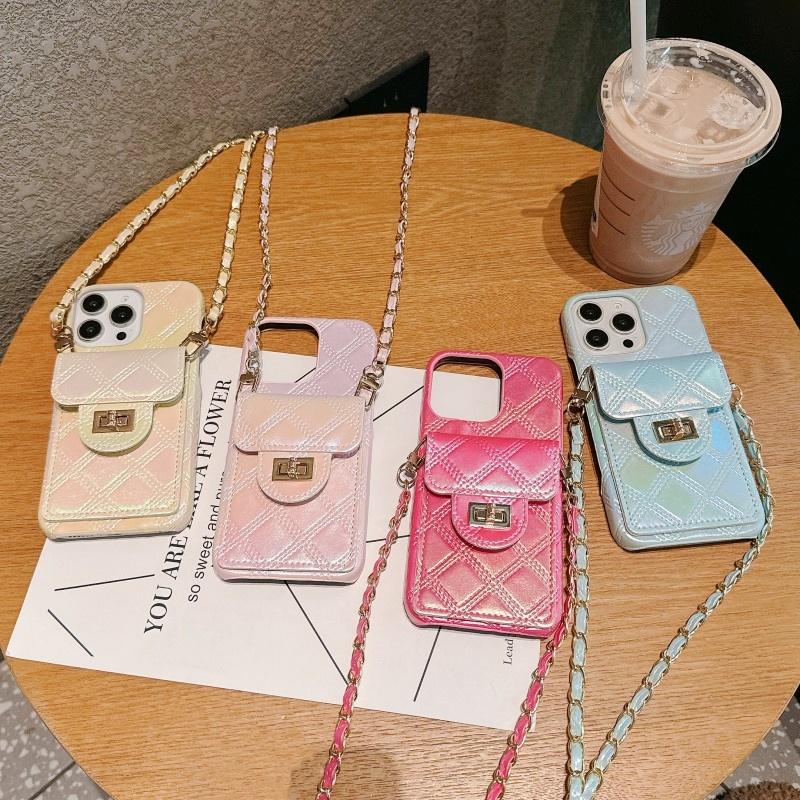 Wallet Case for iPhone 16 14 13 11 12 15 Pro Max Plus 16 Pro PU Leather Metal Crossbody Lanyard Strap Card Bag Hard Cover