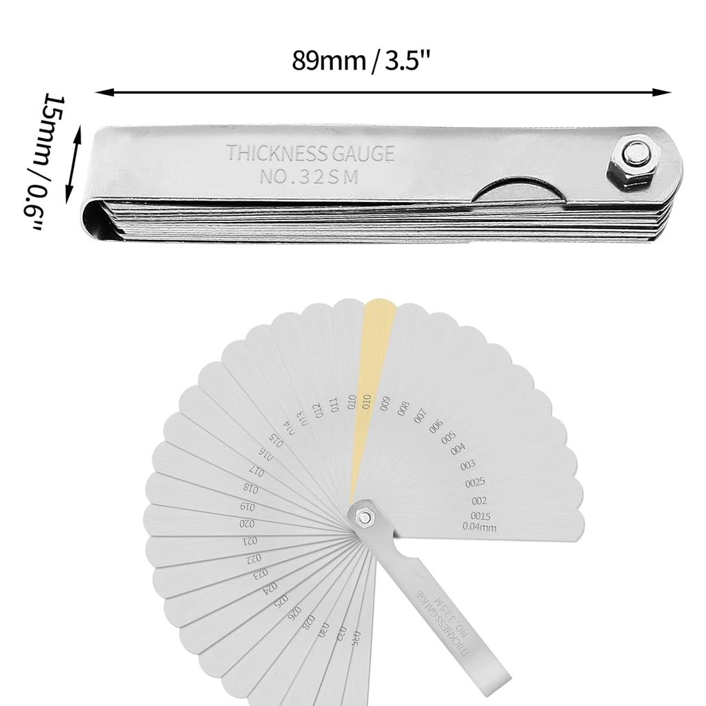 Bivethoi Feeler Gauge 32 Blades 0.05-1mm, Manganese Steel Metric Measuring Tool Set for Gap Thickness, (Length: 3.5" / 89mm)