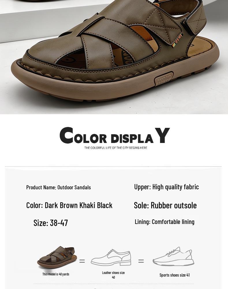 Men's Casual Large Size Lightweight Beach Sandals with Handmade Stitching