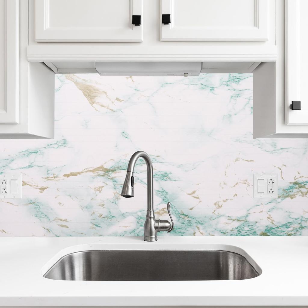 Uxcell Marmoroptik Tapete, 40cm x 5m, Selbstklebende Marmorfolie, Wasserdichte Tapete für Küchentheken, Schränke und Badezimmer, Grüner Stein