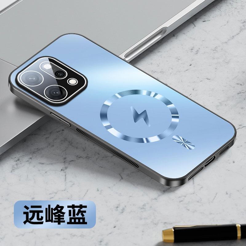 

Защитная пленка для объектива Магнитный противоударный чехол для Oppo Reno 14 14Pro Magsafe Беспроводная зарядка Силиконовая задняя крышка Бампер Чехол Oppo Reno14 небесно-голубой