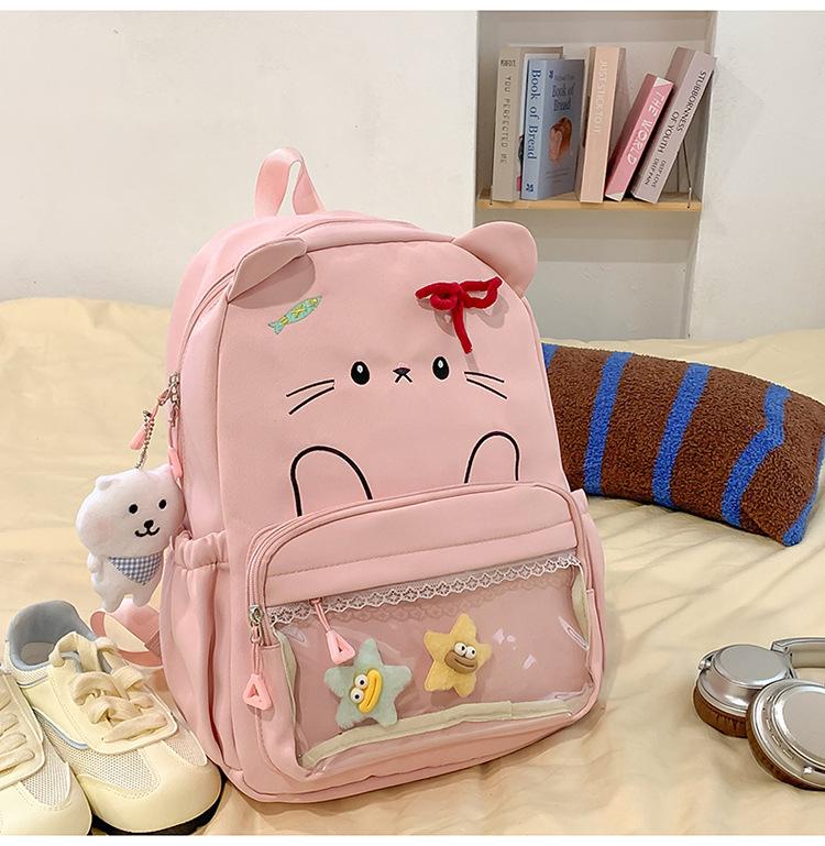 Schoolbag Japanese ins new high-value fresh and sweet candy color cute kitten backpack girl light backpack