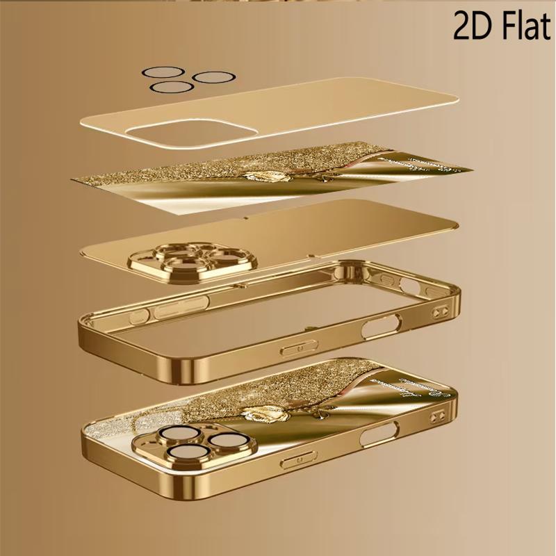 Golden Rose Patterned tempered glass design for iPhone16 17 ProMax 1514 1312 11ProMax Phone Case Camera Cover Shockproof Hard Ba