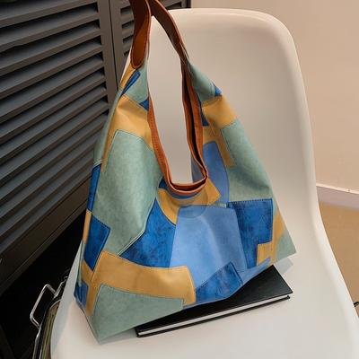 Lässige Splicing-Tasche mit großem Fassungsvermögen Damen Sommer Einfache Schultertasche im ausländischen Stil Textur Tote Eimer-Tasche