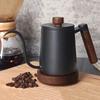 SOVIFKI Coffee Drip Pot with Measuring Cup, Walnut Wood Handle, Coffee Kettle with Lid, 550ml, Stainless Steel, Narrow Mouth, Suitable for Outdoor