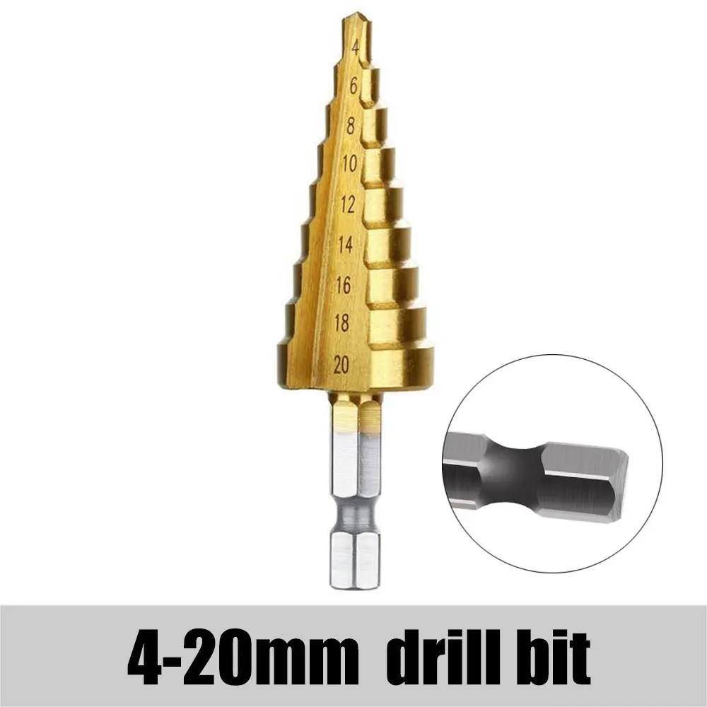 HSS Titanium-Coated Spiral Groove Step Drill Bit Or Straight Grooved Drill Bits 3-12 4-12 4-20 4-32 For Wood Metal Hole Cutter