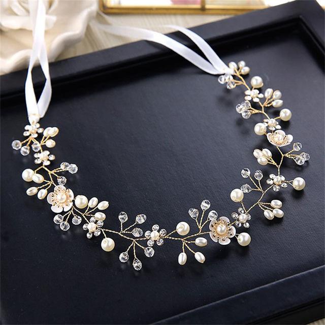 Silver Color Handmade Pearl Flower Headband Bridal Wedding Crown Hair Accessories Hair Band Tiara Crystal Headpiece Hair Jewelry