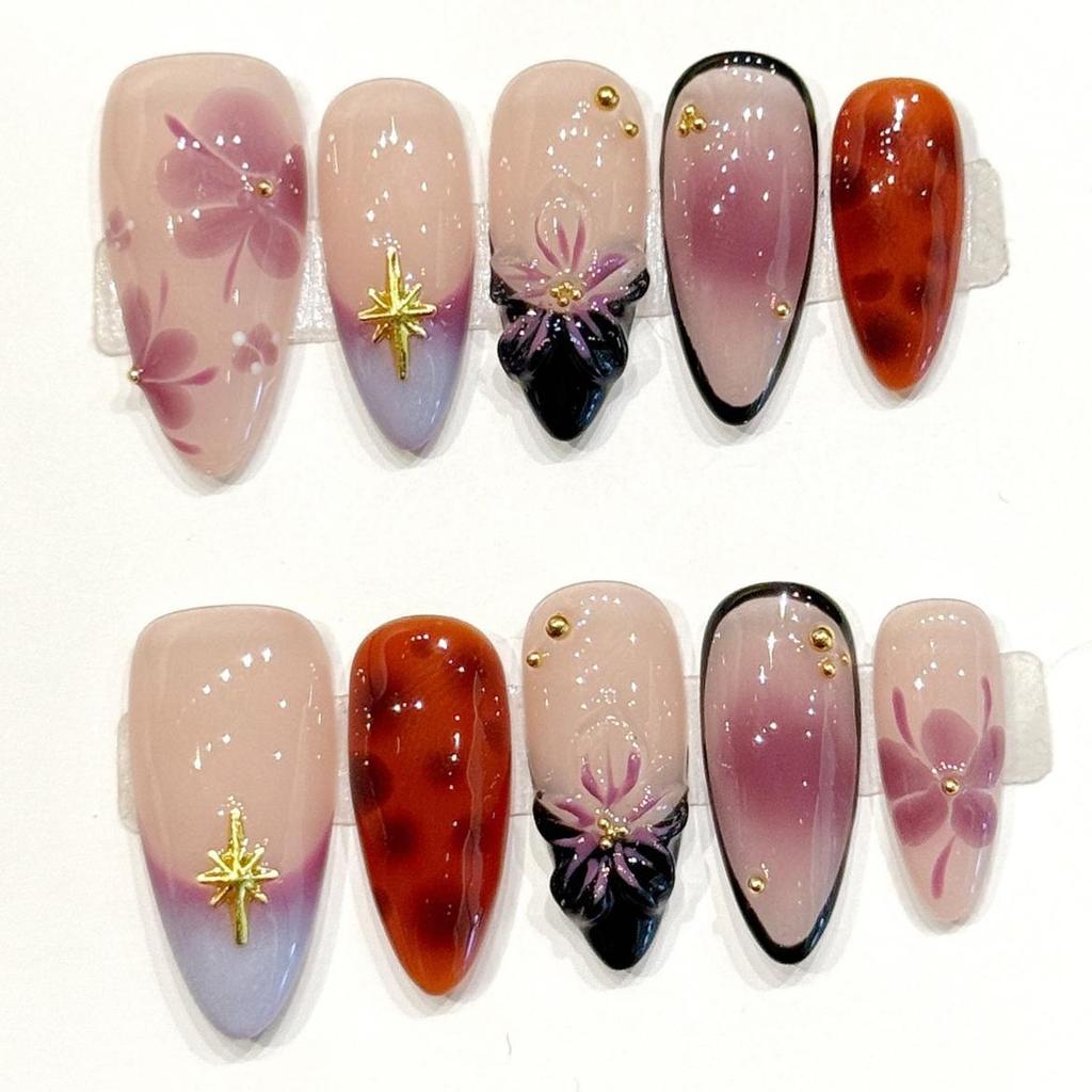 10pcs Hand Painted Gel Press Nails Beautiful Luxury Customized Design Handmade Press On Nails
