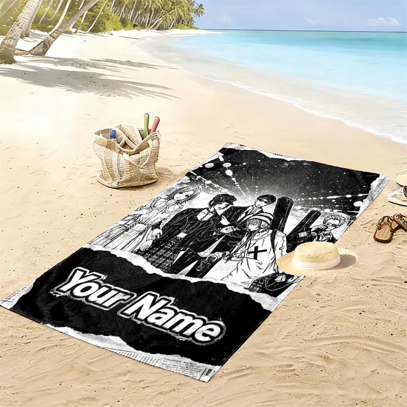 Name Custom Black Stones Print Beach Towel, Large Soft Quick Dry Towel for Beach Camping Swimming