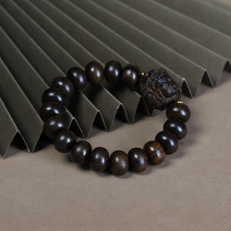 Bodhisattva Agarwood Kynam Sandalwood Men's Bracelet with Chen Gui Bao Buddhist Beads - Three-Sided Buddha Ethnic Style