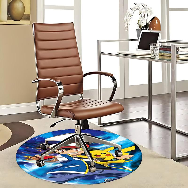 1pc Pokémon Pikachu & Ash Anime Design Round Carpet - Office Chair Mat, Non-Slip Rug for Home Decor, Living Room