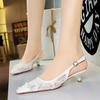 Fashion BIGTREE Luxury High Heels Women Sandals Mesh Embroider Elegant Pointed Ladies Slingback Party Wedding Bridal Dress Shoes Woman
