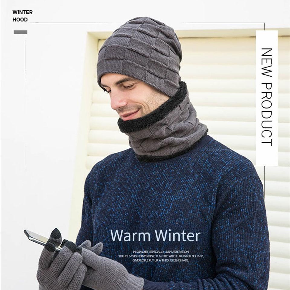Getinfit Pullover Cap Two-Piece Set Hat Neck Scarf Gloves Men Outdoor Warmth Windproof Neck-Protecting Hood Adding Fleece Ski