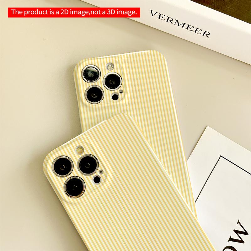 2DFlat Yellow Striped Pattern Phone Case All inclusive film hard iPhone case, compatible with iPhone 18 Pro Max 17 16 15 14 13 12 11