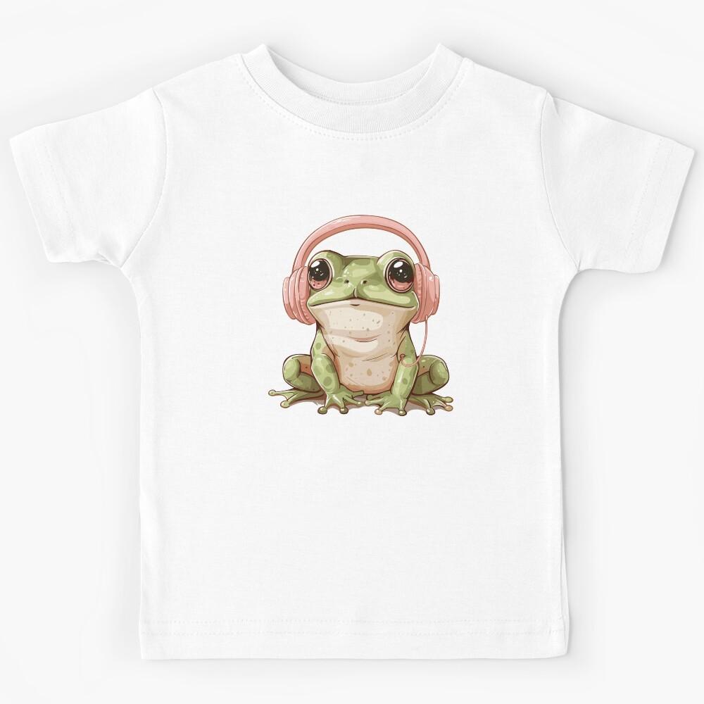 Cute green frog with headphones Kids T-Shirt 170