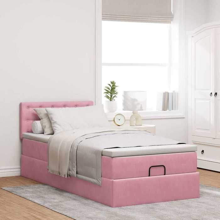 VidaXL Cadre de lit ottoman avec matelas rose 90x200 cm velours, cadre de lit, cadre de lit rembourré, cadre de lit ottoman 3311896