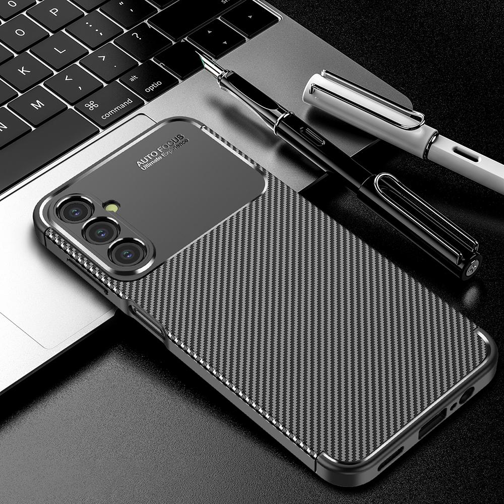 For Samsung Galaxy A24 4G (162.1 X 77.6 X 8.3mm) Carbon Fiber Texture Phone Case Drop Resistant TPU Phone Cover