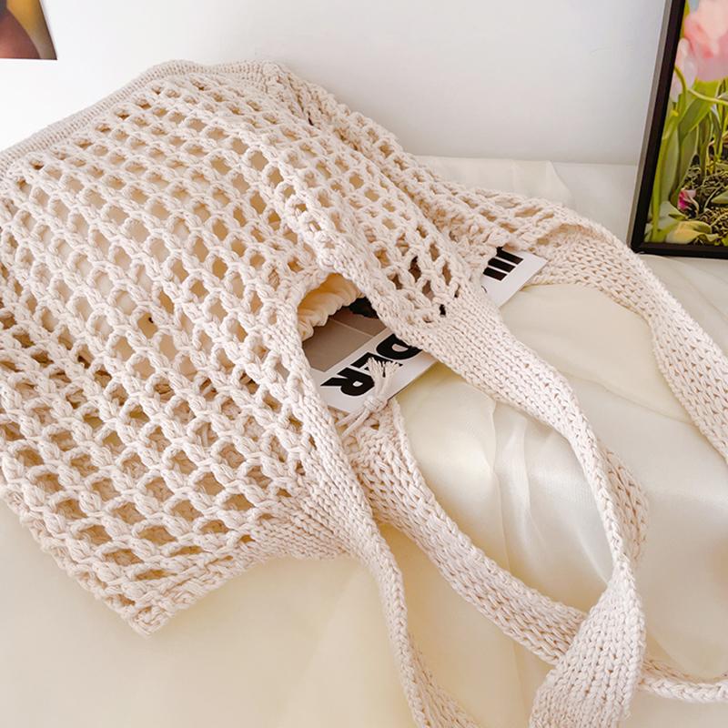 New Large Capacity Shoulder Composite Bag Weave Beach Vacation Handbags Women Knitted Hollow Out Tote Bags