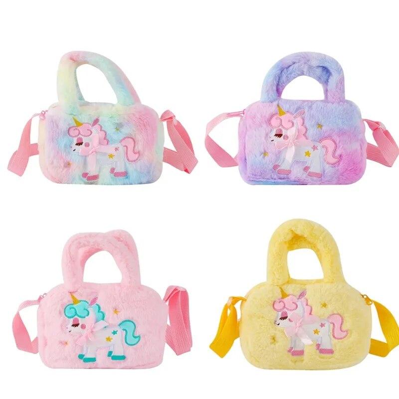 1 Pc Cute Unicorn Messenger Bag for Kids Girl Cartoon Animal Unicorn Crossbody Style Bag for Little Girl Plush Travel Coin Bag
