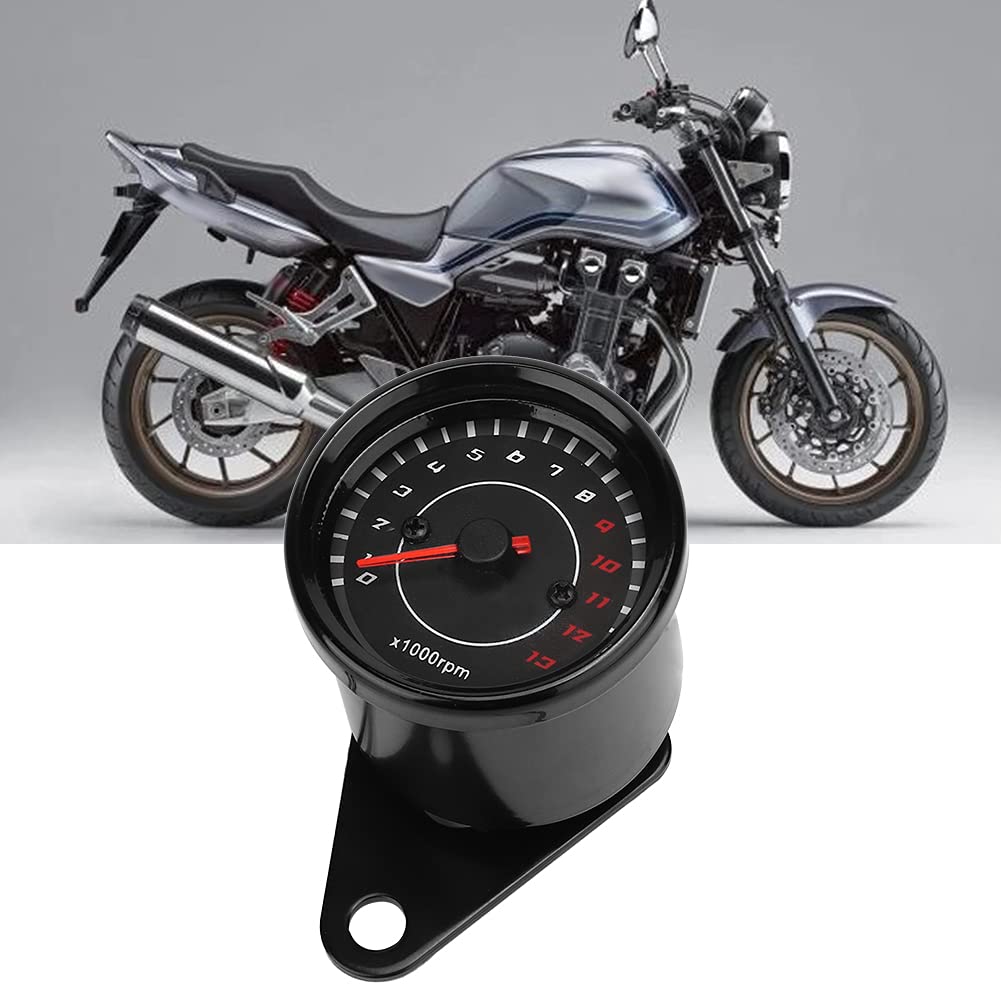 Motorrad Drehzahlmesser, Hintergrundbeleuchteter Drehzahlmesser Tachometer Aluminium Instrument Ersatz (Schwarze Schale, schwarze Oberfläche)