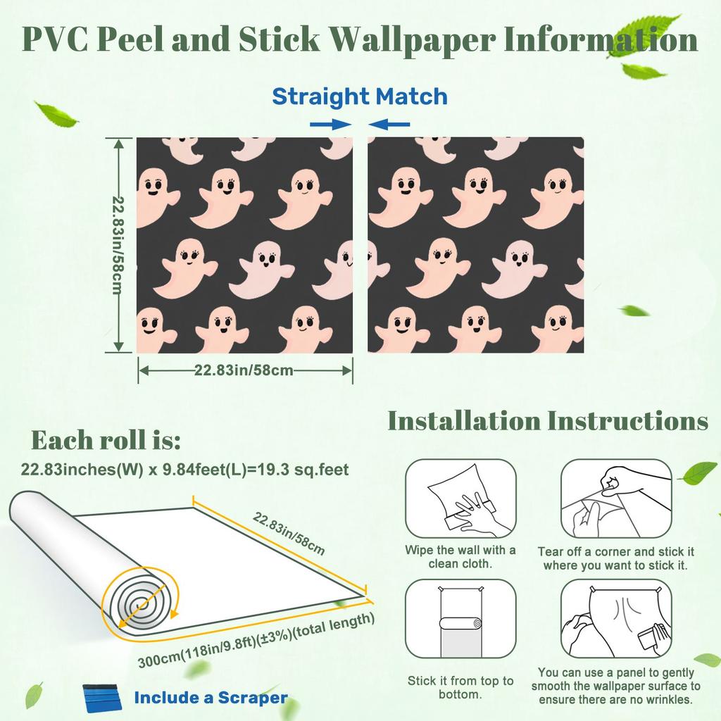 Cartoon Ghost Faces Wallpaper 22.83"X118" Waterproof Wallpaper for Living Room/Bedroom/Bathroom PVC Wall Sticker