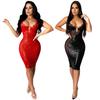 Damen Spaghettiträgerkleid mit Spitze und Pailletten für Herbst und Winter - Europäischer Nachtclub-Stil