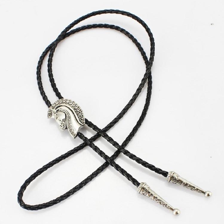 Elegant Black Bolo Tie with Horse Head Pendant Cowboy Necktie Western Tie