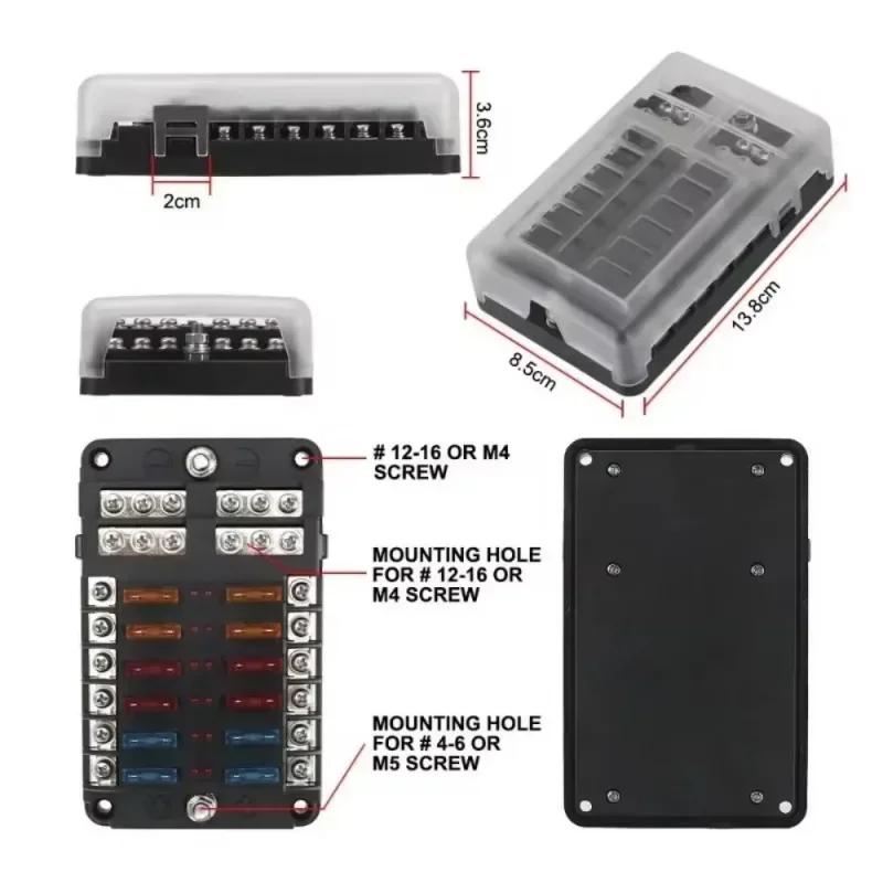 6/12 Way Blade Fuse 12-24V Car Boat Fuse Box Holder with Plastic Cover for Power Panel Board Camper RV Accessorie