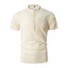 New Men's Retro Cotton Linen Casual Henry Collar Short-sleeved Shirt