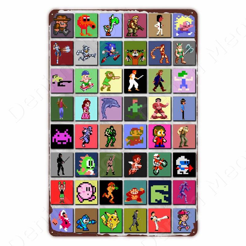 Klassieke Pixel Games Vintage Retro Metalen Tinnen Bord Oud Spellen Kunst Poster Ruimte Pixel Game Plaque voor Thuis Kamer Club Bar Muurdeco