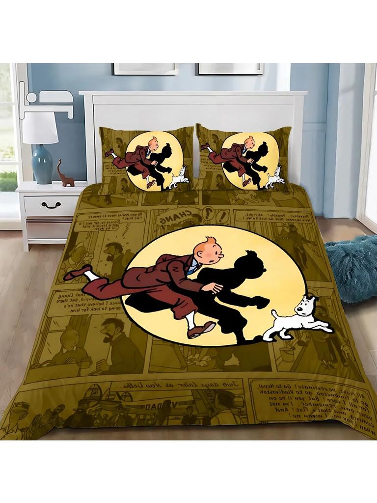 Duvet Cover Pillowcase Adventures of Tintins Bedding Set Adult Boy Girl Bedroom Decoration Children Gift Single Double Large