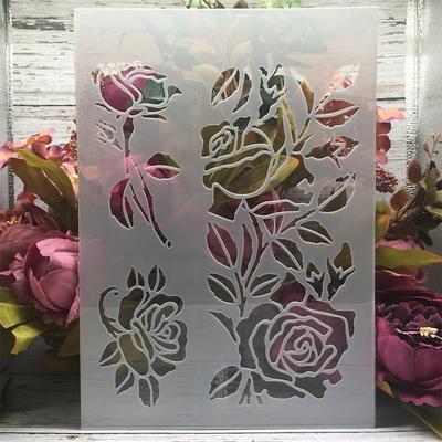 A4 29cm Růžové květy DIY šablony na vrstvení nástěnné malby Scrapbook Barvení Dekorativní album Dekorativní šablona