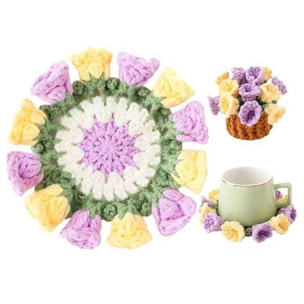 Handwoven Flower Bouquet Coasters Washable Coffee Table Cupmat Crochet Coasters Office Decor