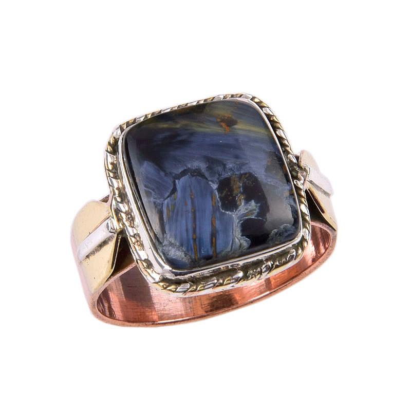 Natural Pietersite Gemstone 925 Solid Sterling Silver Two Tone Ring Size 9 u4a76