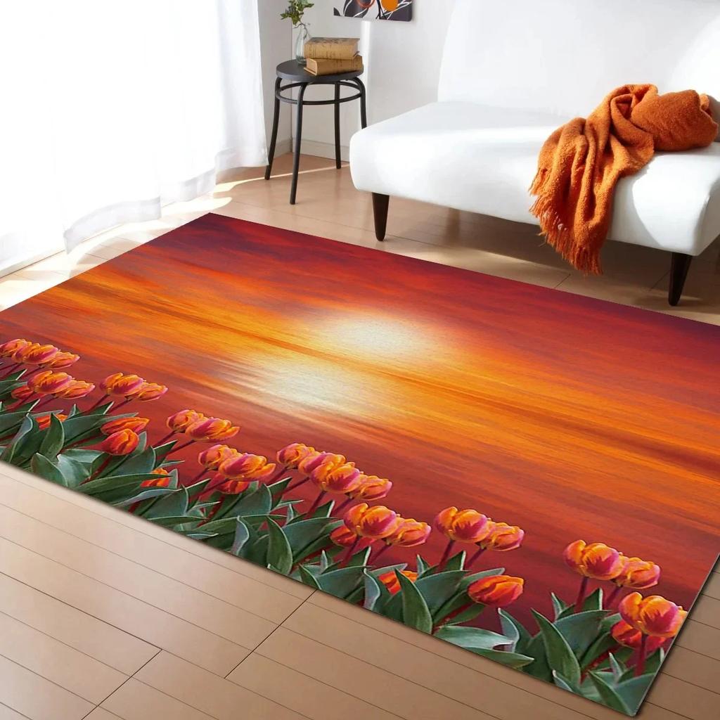 Covor Lalea Primăvară botanic Flori Covor de Zonă pentru Living Dormitor Copii Covoraș de Podea Floral Grădină Naturală Covoraș de Bucătărie