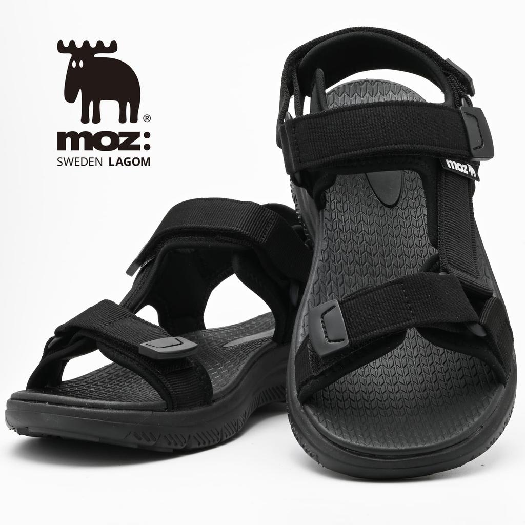 Mozu Sports Sandals with Strap Soft and Cushioned EVA Size 0800A Men's Ultra-Lightweight 3-Point Adjustment, Lining, Top, (Black, LL)