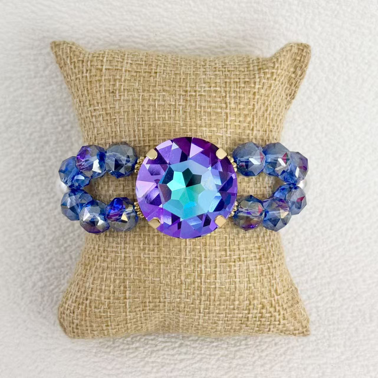 

Hot Sale Colored Elastic Bracelet Glass Colorful Holiday Style Exaggerated Crystal Bracelet