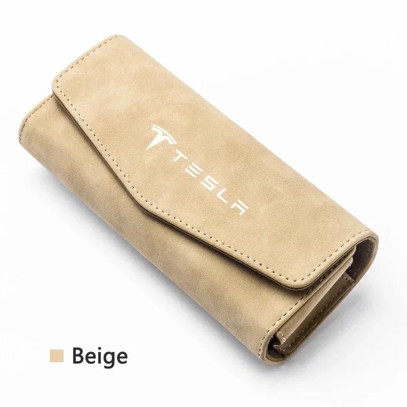 

Car Sticker 2025 Hot Car Glasses Case Sun Visor Glasses Holder Sunglasses Clip For Tesla Model 3 Y S X 2017 2018 2019 2020 2021 бежевий