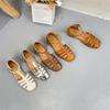 Johnature Handmade Genuine Leather Sandals Versatile Round Toe Buckle Strap Cowhide Flat Women's Shoes