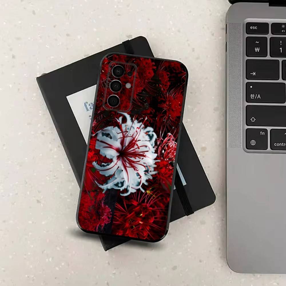 Lily Flower Red Spider Phone Case For Samsung Galaxy A73,31,32,72,41,J7,8,9,53,52,71,22,Note Soft Black Silicone Cover