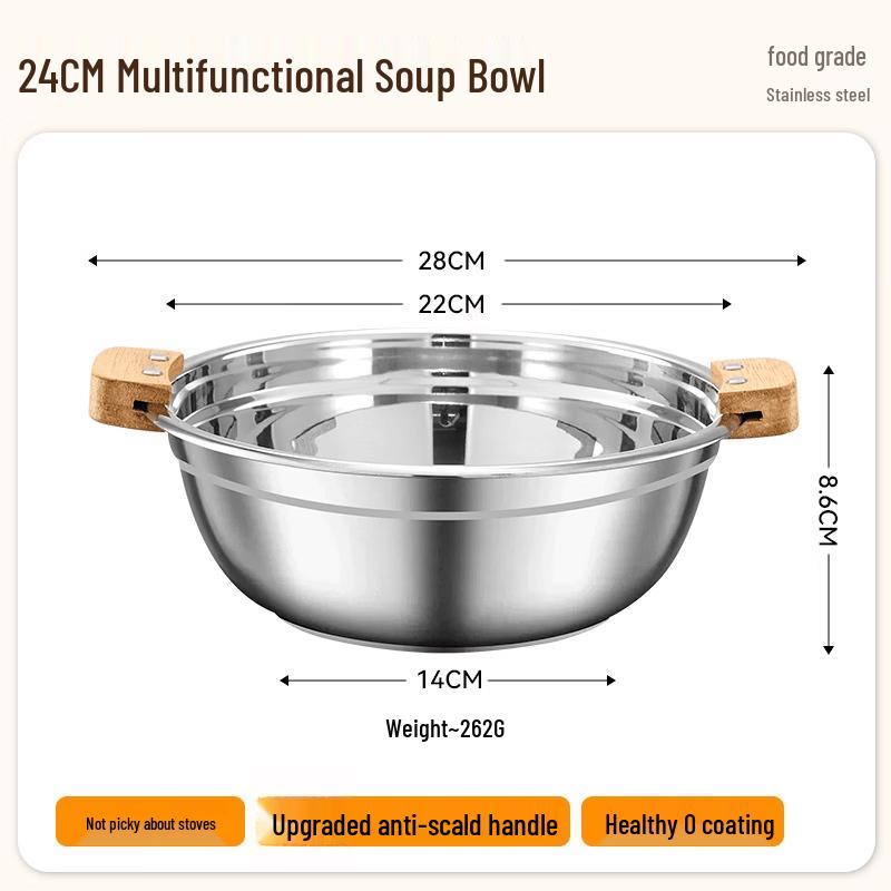 24cm Stainless Steel Multi-functional Soup Bowls, 2-Pack