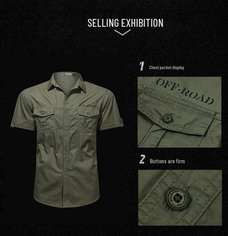 Men's Summer Military-Style Cotton Short-Sleeve Shirt - Casual, Lightweight, Multi-Pocket, Plus Size Workwear