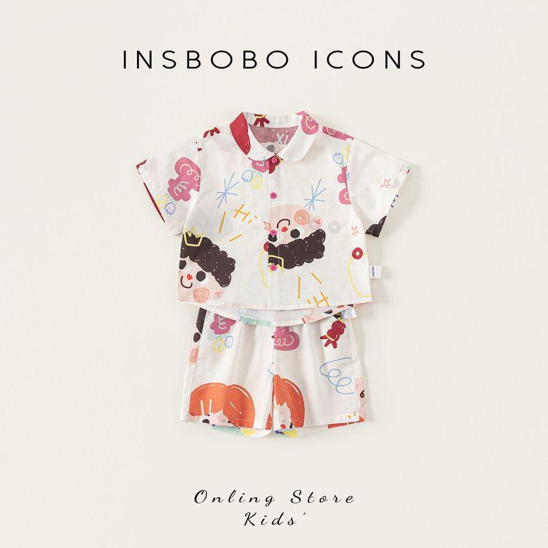 Insbobo Boys  Suit 2026 New Stylish and Fashionable Summer Boys  Shirt Two-Piece Set Baby Summer Outfit Trendy Graffiti 100