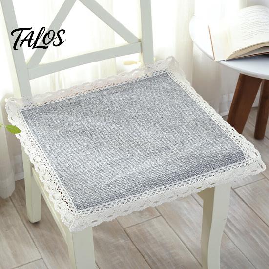 Tapis de Chaise Bordure Dentelle Rétro Coton Lin avec Liens, Style Bohème à Rayures et Carreaux Garniture de Siège de Salle à Manger, Respirant pour Tapis de Bureau d'Ordinateur