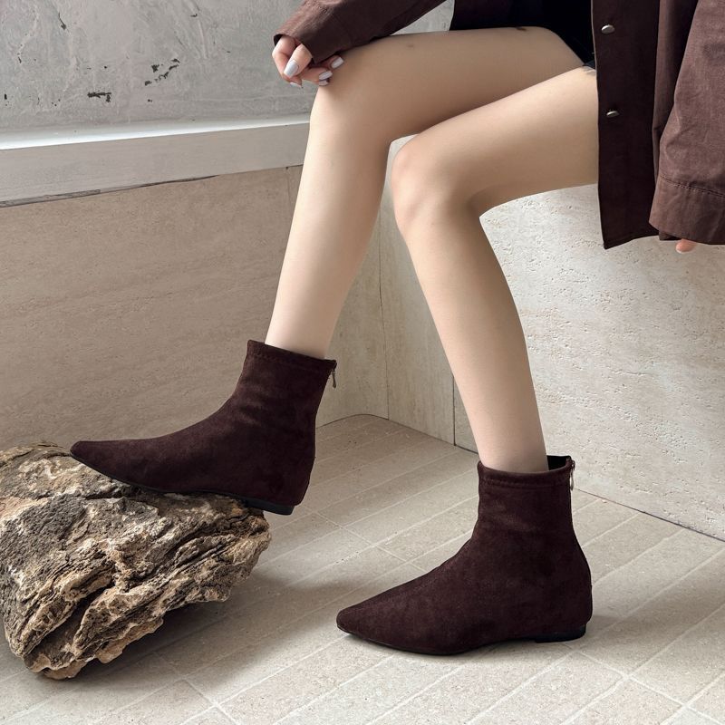 Pointed fashion elastic boots short boots black heightening thin new flat 2026 versatile thin bare boots