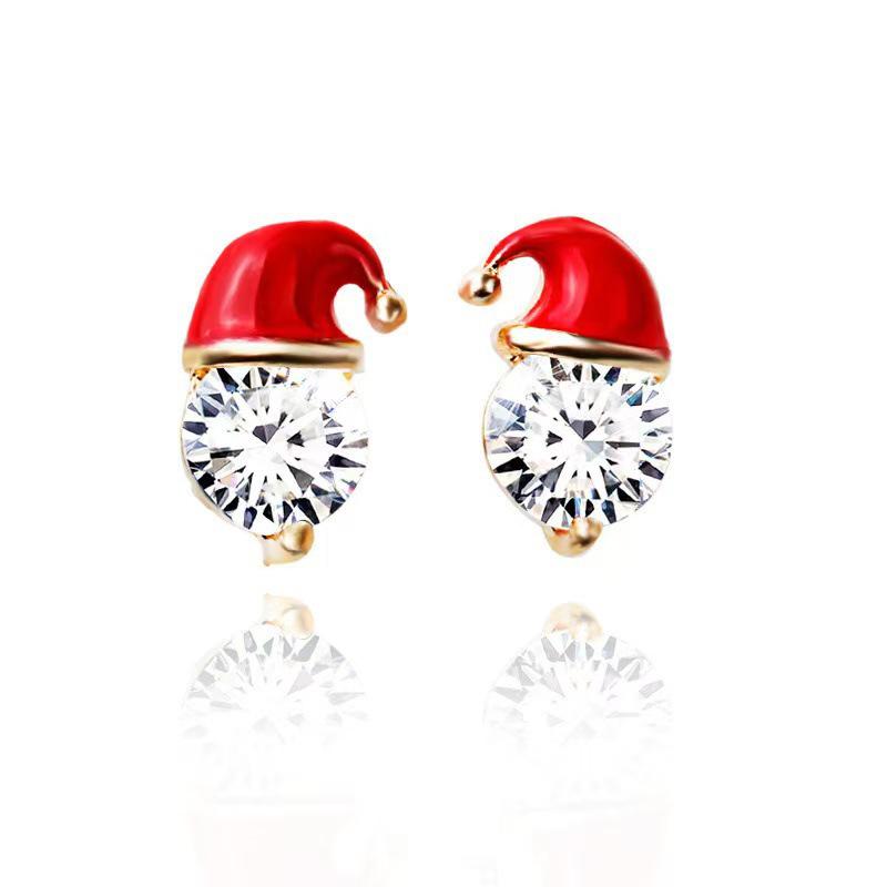 Zirconium Snowman Hat Stud Earrings: European  American Christmas Gift with Inlaid Diamond