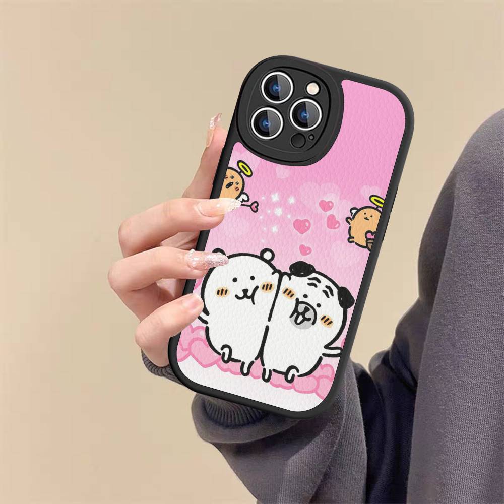 Cute Joke Bear Leather Phone Case For IPhone 16 16e 15 14 13 12 11 Pro Max Plus Mini Cover