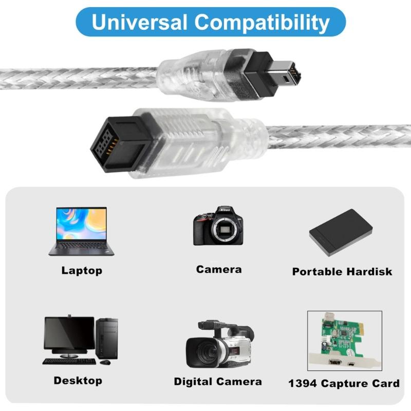 IEEE 1394 Firewire 800 to Firewire 400 Cable 9Pin Male to 4Pin Male Data Connector For Cameras Industrial Equipment