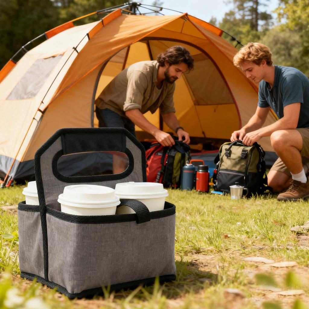 Portable Beverage Insulated Bag Reusable Insulated Coffee Cup Carrier Insulated Foldable Drinking Holder With Handle For Camping
