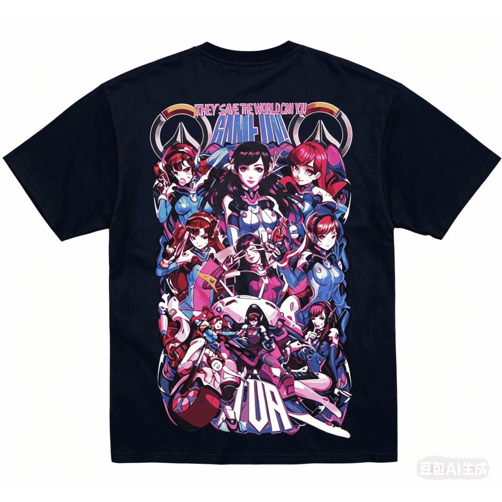 D. Va Overwatch Cotton T-shirt Year Round Clothing High Quality Personality Clothes Plus Size Unisex New Model Washed Vintage Loose S разноцветный